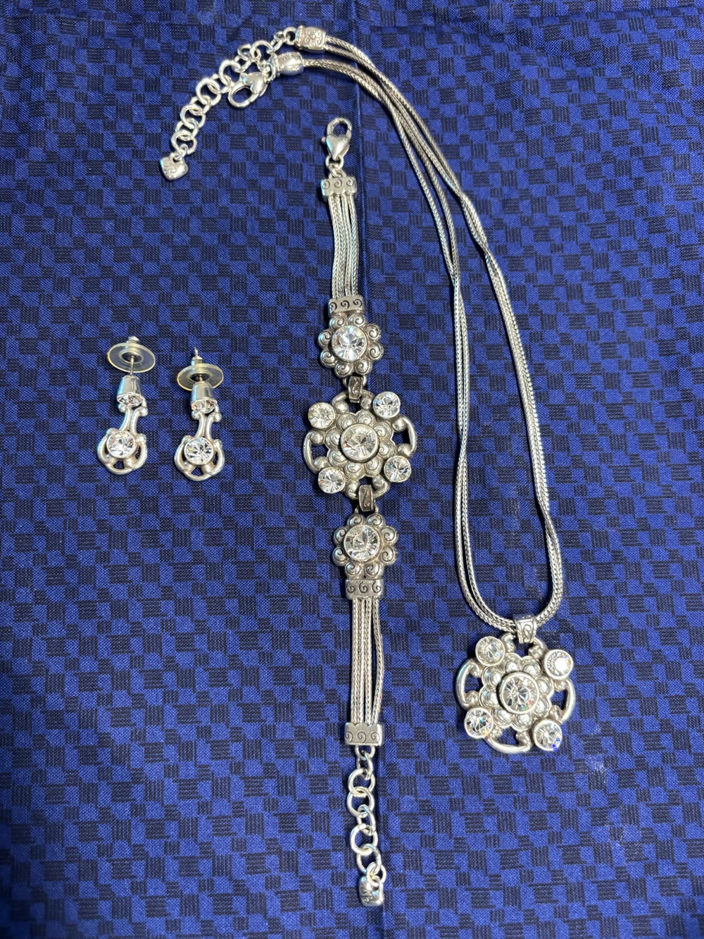Brighton Silver-Tone Floral Crystal Necklace Set with Earrings and Bracelet